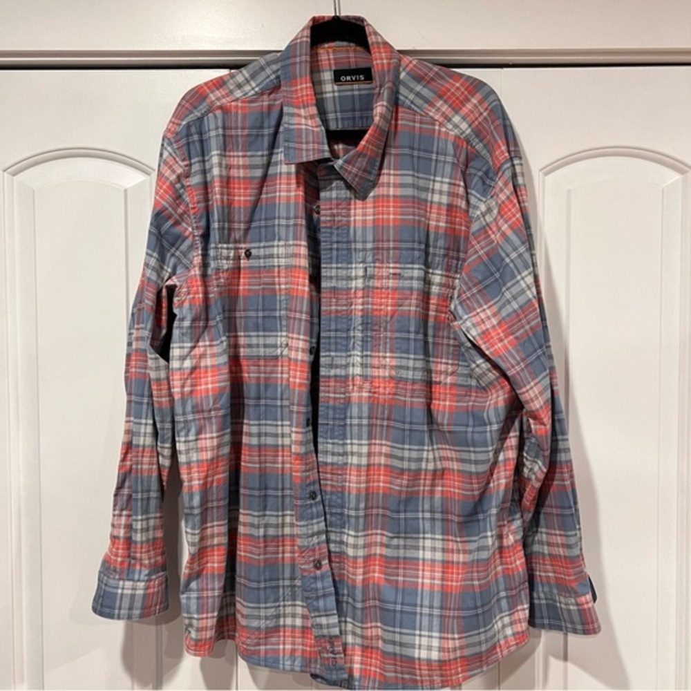 Orvis Pink and Blue Casual Button Down‎ Shirt size XXL